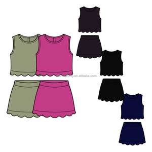 Ensemble deux pièces haut sans manches et jupe à bord festonné de couleur unie pour filles avec logo personnalisé, idéal pour l'extérieur (OEM/ODM) - Product Image 5