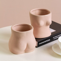 Vase en céramique avec bouchon de drainage, sculpture de femme féministe, pot de plante chic et mignon, décoration pour la maison et le bureau