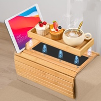 Plateau de bras de canapé magnétique détachable en bambou naturel 3-en-1 support pliable pour téléphone et tablette avec porte-gobelet pour manger et boire