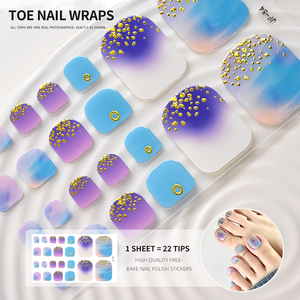 22 autocollants/feuille pour ongles de pieds, motif feuille bleue, lignes florales, couverture complète, pour manucure DIY des pieds - Product Image 4