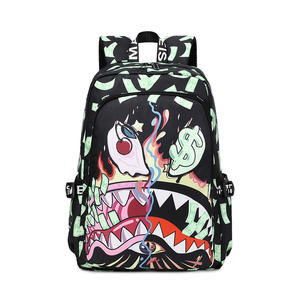 Mochila Escolar Moderna con Estampado de Boca de Tiburón Estilo Hip Hop, Gran Capacidad, Impermeable y Resistente, para Adolescentes, Viajes Escolares y Uso Diario - Product Image 2