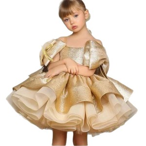 Nouvelle Robe de Princesse Élégante en Satin Doré pour Bébé Fille, Idéale pour le Premier Anniversaire et les Fêtes, en Polyester, pour l'Exportation - Product Image 6