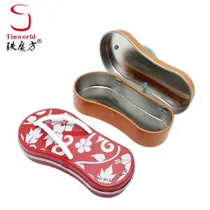 Factory Custom Irregular Mint Tin Box Slippers Shape Small Tin Case Candy Chocolate Mini Tin Can With Hinged