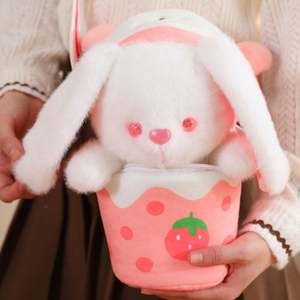 2 en 1 creativo nuevo lindo perro oso conejo animales de peluche en taza de té de la leche bolsa de felpa regalos para niños - Product Image 6
