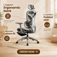 Chaise ergonomique en maille avec support lombaire, inclinable, accoudoirs réglables en hauteur, design moderne et minimaliste, confortable pour de longues heures au bureau
