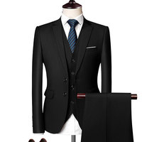 MF9802 Costume Homme De Luxe 3 Pièces Blazer Pantalon Gilet 2 Boutons Mode Slim Couleur Unie Costumes D'Affaires Tenue De Bureau