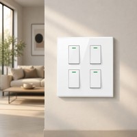 Sakelar Lampu Dinding Minimalis dengan 4 Tombol Rocker Berlampu, Panel Empat Modul 120 Persegi 16A 250V Putih Mengkilap untuk Hotel