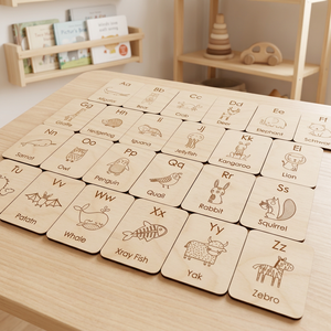 Tarjetas de Aprendizaje de Madera con el Alfabeto y Animales, Grabadas con Láser, para Educación Temprana de 3 a 6 Años, Marca Zrosy - Product Image 3
