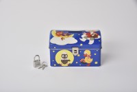 Boîte à trésors rectangulaire de stockage de jouets de dessin animé mignon pour enfants avec serrure et clé emballage cadeau en métal recyclé RE 128x83x78