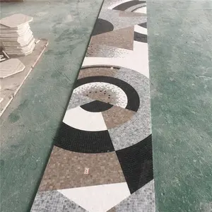 Putih Abu-abu Paving Stone Florita Bulat Marmer Pola Mosaik