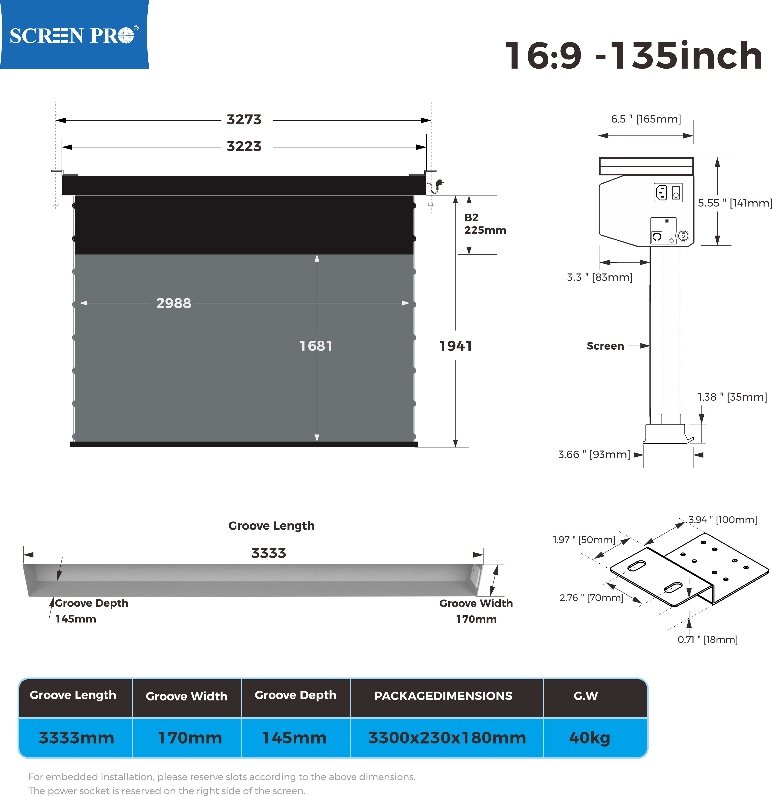 135 inch/16:9 black housing