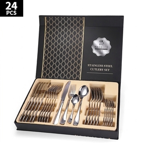 Lot de 24 couverts en acier inoxydable titane doré, écologiques et durables, finition miroir, coffret cadeau - Product Image 3