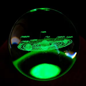 Dilu Groothandel Custom Logo 3D Laser Clear Galaxy K9 Kristallen Bol Solar Glas Bal Met Led Crystal Stand Base