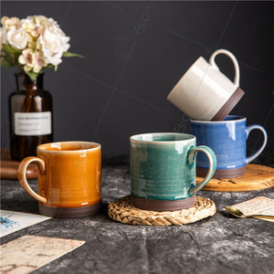 Wholesale Custom <strong>Footed</strong> Stoneware Coffee <strong>Mug</strong>, Nordic Dipped Glaze Ceramic Cup &amp; Dinnerware - Product Image 1