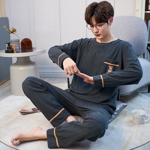 Pijamas de algodón tejido para <span class=keywords><strong>hombre</strong></span>, jersey de manga larga, ropa de casa informal para exteriores, novedad - Product Image 3