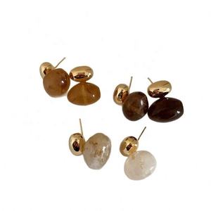 French Vintage Trendy Party Stainless Steel Resin 14K Gold Plated Custom Made Women's Earrings - Product Image 2