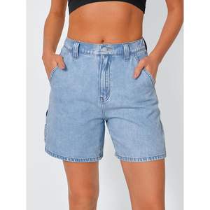 FOXA-Pantalones cortos vaqueros vintage de cintura media para mujer, bonitos trajes de verano 2025, decoración con botones, estilo recto, Vaqueros Retro - Product Image 3