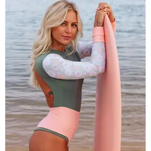 Oem Lange Mouwen Uv Bescherming Sport Badpak Sexy Surfen Pak Afdrukken Badmode Backless Een Stuk Bikini