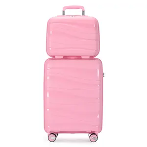 กระเป๋าเดินทางแบบล้อลาก3ชิ้นสีชมพูน่ารักกระเป๋าเดินทางแบบเปลือกแข็งทำจาก PP ออกแบบได้ตามที่ต้องการ