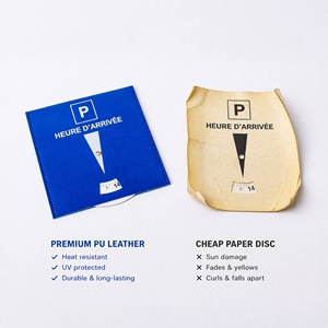 Disque de stationnement en cuir PU 15x15cm version française, avec logo personnalisé, pour zone bleue, minuteur de stationnement standard pour le marché français - Product Image 3