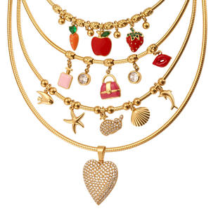 <span class=keywords><strong>2025</strong></span> Kleurrijke Geglazuurde Fruithanger Met Diamanten, Multi-Hanger Roestvrijstalen Elastische Kraag Ketting Verguld Met 18K Goud - Product Image 2