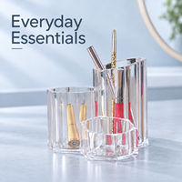 Porte-stylos hexagonal transparent avec texture rayée, organisateur de bureau multifonctionnel pour pinceaux de maquillage et fournitures de bureau, vente en gros
