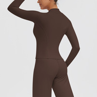Veste de sport zippée à col bas brossée pour femme, coupe ample, respirante, séchage rapide, idéale pour le yoga