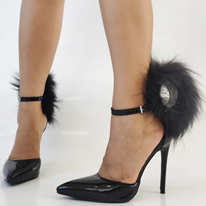 Sandales à talons hauts pour femmes, styles personnalisés, en cuir verni, avec fourrure au dos, talons aiguilles, chaussures habillées, taille 47, coupe large, escarpins à boucles de cheville - Product Image 4