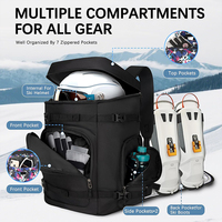 Sac à dos pour chaussures de ski, 7 poches zippées, sangles de transport réglables pour ski et snowboard, compartiment pour casque, rembourrage respirant, pour le transport des bottes