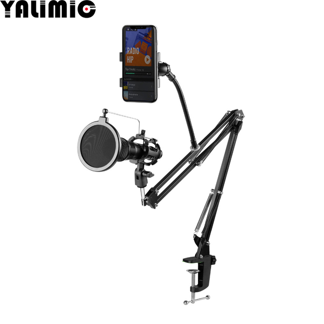 YALIMIC Low Price 180 Degree Adjustable Recording Mic Stand Scissor Arm Metal Construction Shockproof Frame Pop Black Model