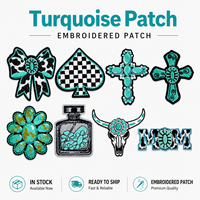 Patch Bordir Campuran Motif Ibu Koboi, Lencana Tengkorak Banteng Barat, Label Bunga Turquoise untuk Jaket Denim Kustom, Stok Tersedia, Pasokan Grosir