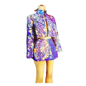 Robe longue à manches longues pour femmes, bleu, paillettes dorées, polyester/rayonne, pour les boîtes de nuit, les chanteuses, la danse <span class=keywords><strong>jazz</strong></span>, les spectacles de danse de salon pour adultes, les spectacles sur scène - Product Image 1