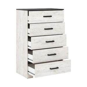 Cassettiera Rustica da Camera in Stile Rustico con 5 Cassetti, Bicolore Bianco Anticato e Argento, con Maniglie in MDF Rinforzato - Product Image 5