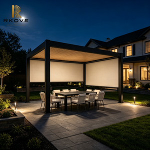 Pergola en aluminium RKOVE rectangulaire, noire, avec revêtement en poudre, moderne, pour extérieur, jardin, avec écran rétractable - Product Image 1