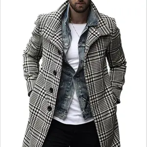 Casaco de lã longo masculino, sobretudo casaco respirável de lã longo para homens da moda primavera e outono