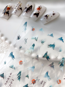 YITU formica mappa 3D giardino piatto paesaggio Nail Art adesivi testo semplice gru decorazione in stile cinese YT5452