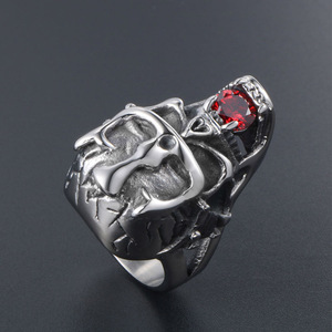 Crown Skull <b>Ring</b> Men's <b>Titanium</b> Steel Red Cubic Zirconia Prong Setting Jewelry SA504 - Product Image 3