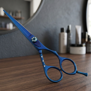 Ciseaux de coiffure professionnels en acier inoxydable à pointe affûtée pour droitiers, manche long, ciseaux à cheveux bleus - Product Image 2
