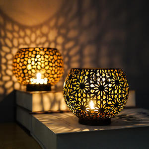 <span class=keywords><strong>Candelabro</strong></span> Trenzado de Alambre de Metal Dorado Estilo Marroquí Vintage, Linterna Hueca Tradicional para Bodas y Eventos - Product Image 4