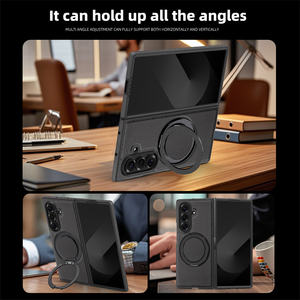 360 rotatif en aluminium pliant béquille PU étui de téléphone en cuir pour Samsung Galaxy <span class=keywords><strong>Z</strong></span> pli 7 6 5 <span class=keywords><strong>4</strong></span> couverture magnétique de charge sans fil - Product Image 3