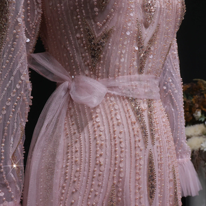 Vestido de Noche Largo Rosa Lsz386, Estilo Sirena, con Cuentas de Lujo, Cuello Alto y Lazo, Vestido de Fiesta Formal para Mujer, Jancember - Product Image 3