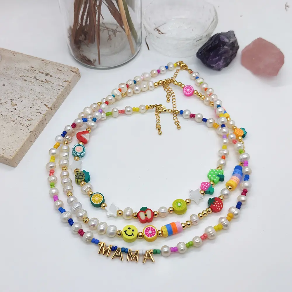 BD- B5124 mignon min collier à breloques fruits MAMA belle chaîne de perles collier filles cadeaux collier de mode ins chaud