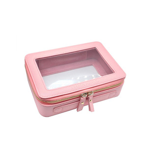 Transparent cosmetic box, zippered leather travel cosmetic storage box, square cushion compact box/lipstick <b>case</b> - Product Image 1