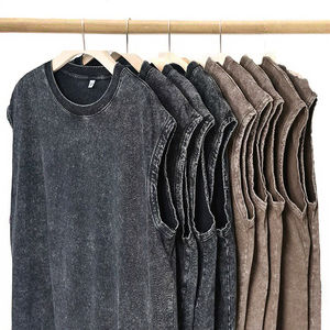 Camiseta Vintage Oversize de Hombre Personalizada, de 230 Gsm, con Lavado Ácido, Estilo Urbano, con Mangas Tejidas, Camisetas sin Mangas Lisas - Product Image 3