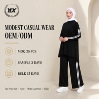 Maßgeschneidertes Zweiteiler-Set für Damen Schwarze Oversize-Tunika Weite Hose OEM ODM Private Label Dezente Freizeitkleidung Herbst Umweltfreundlich