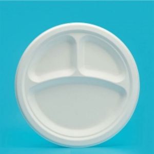 Plateau de restaurant à 3 compartiments en pulpe de canne à sucre, assiette jetable naturelle compostable en bagasse avec logo - Product Image 4