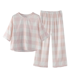 Ensemble de pyjama d'été rose uni pour femme Telige, taille élastique, en coton doux, manches courtes, vêtements de nuit respirants pour femmes - Product Image 1