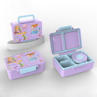 Boîte à lunch pour enfants de haute qualité sans BPA avec couvercle en plastique, 3 compartiments, compatible lave-vaisselle et pot