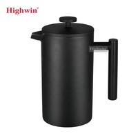 HIGHWIN Cafetière à pression française à usage polyvalent Cafetière à presse française en acier inoxydable à double paroi Noir