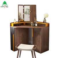 Table de maquillage d'angle en bois avec miroir pour chambre à coucher, meuble de rangement et coiffeuse